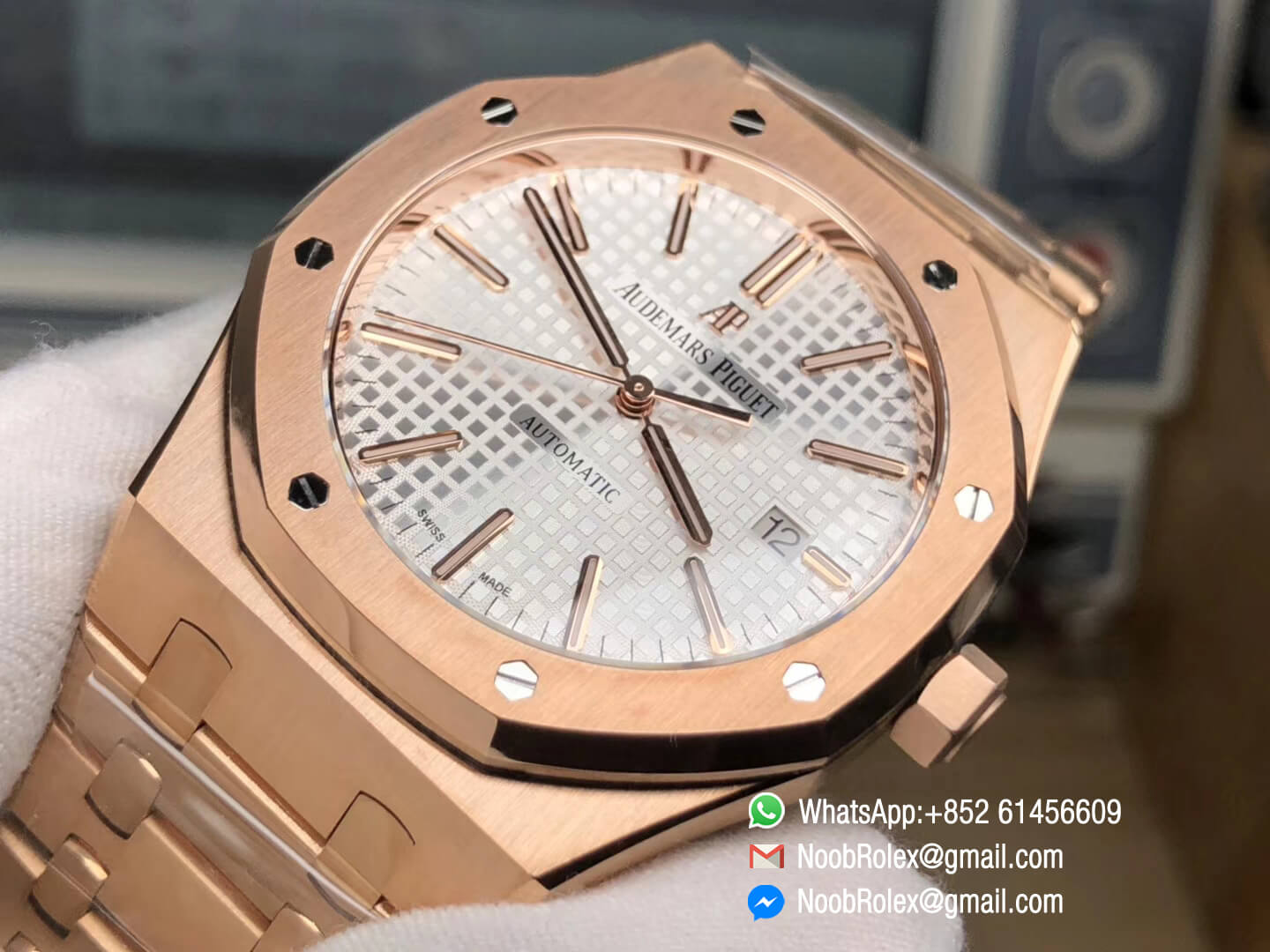 Swiss Clone Watch Royal Oak 41mm 15400 Rose Gold Case Bracelet Silver Dial A3120 JF V5 Noob Watch Review The Best Swiss Replica Watches