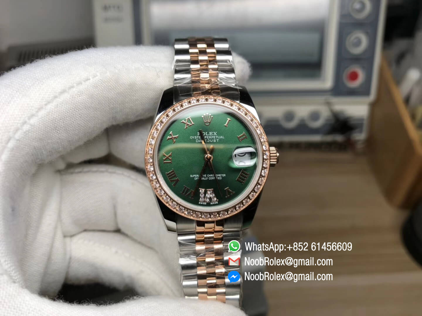 Rolex Datejust 36 Olive Green Set with Diamonds Dial Diamond Bezel Jubilee Yellow Gold Two Tone Watch 126283RBR 126283 NP