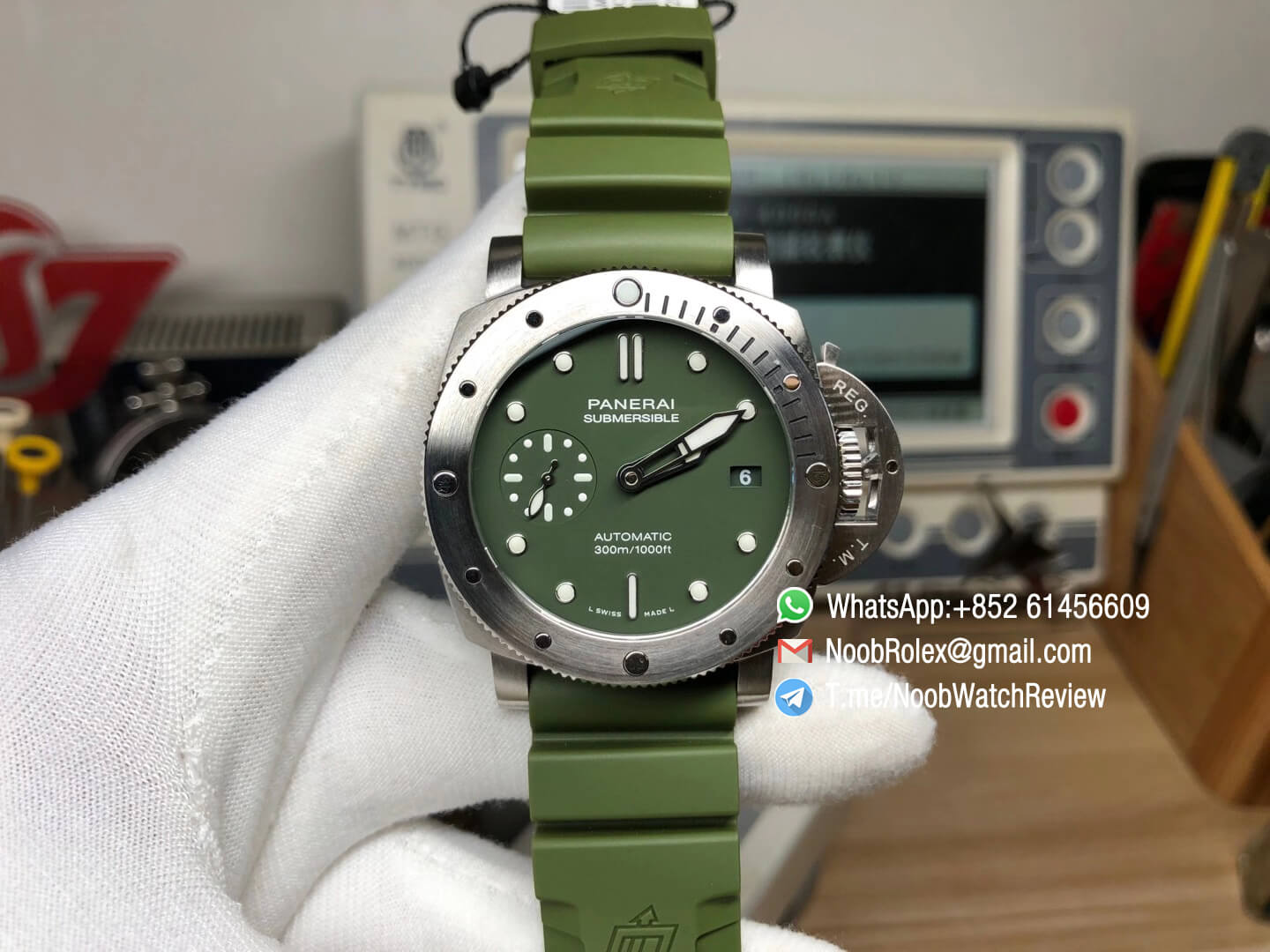 PAM 1055 PAM1055 Luminor Submersible Firenze 42mm Verde Militare Green Dial Rubber Strap P.900 VSF Noob Watch Review The Best Swiss Replica Watches